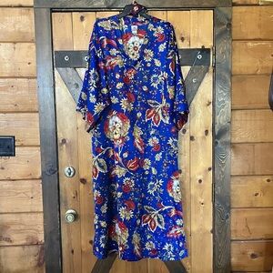 Natori Blue and Red Long Sleeve Kimono Dress